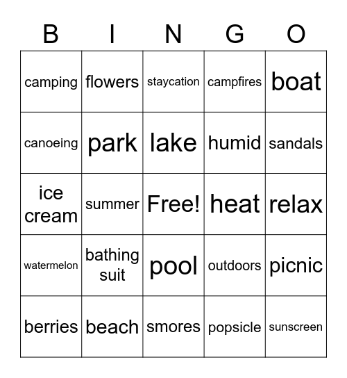 Campus Games: Summer Bingo Card