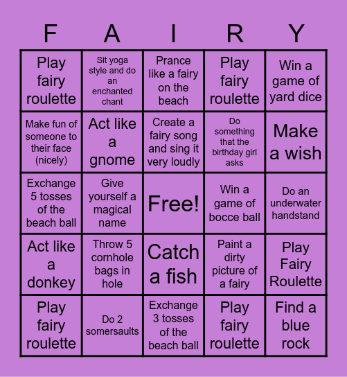 Falvo's Fairy Bingo Card
