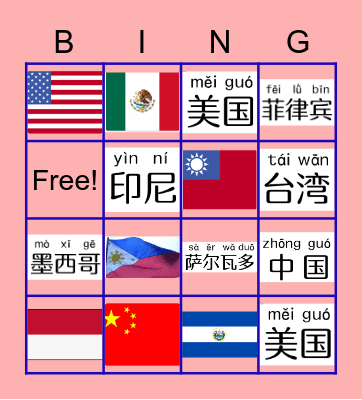 Nationality Bingo Card