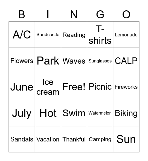 Summer Trivia! Bingo Card