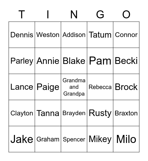 TINGEY REUNION 2021 Bingo Card