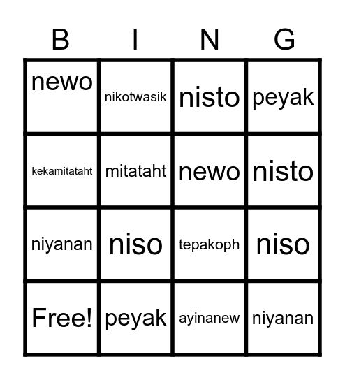 Number 1-10 Cree Bingo Card