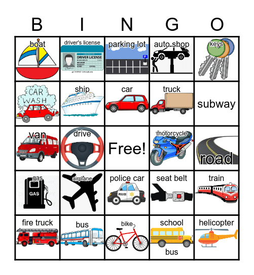 Transportation Bingo Card