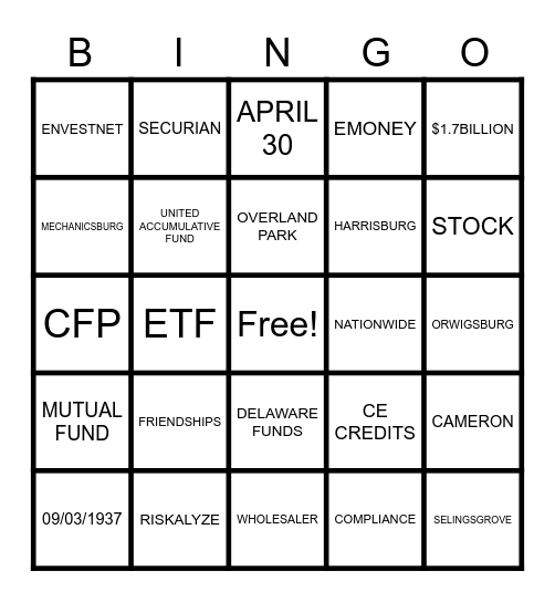 FARWELL WADDELL Bingo Card