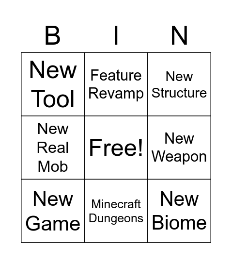 Minecon Bingo Card