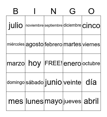 el calendario Bingo Card