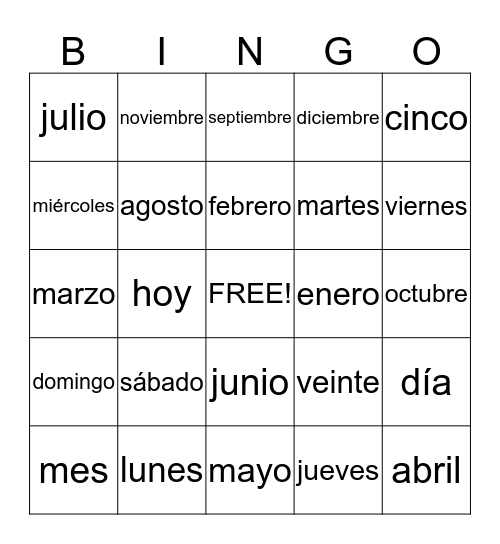 el calendario Bingo Card
