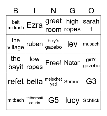 Machane Stone Bingo Card