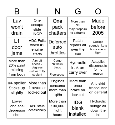 CARGO SHITHAWK BINGO Card