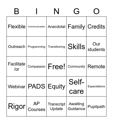 2020-2021 Pandemic Edition Bingo Card