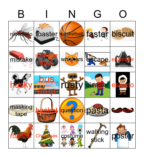 Medial /sk/ and /st/  Bingo Card