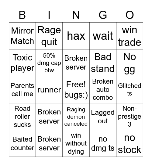 Kcr Bingo Card