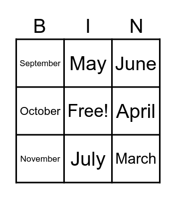 Months of the Year Bingo Card