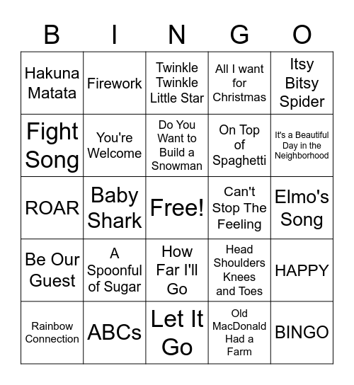 Katie's Future Playlist Bingo Card