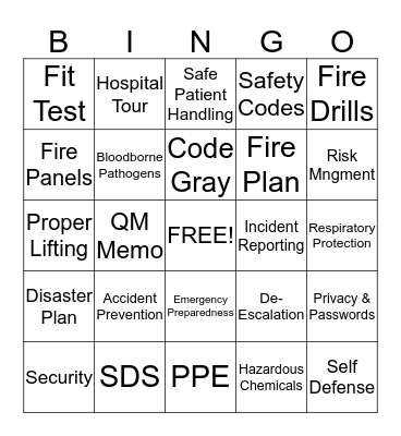 Safety Fair 2015 Bingo Card