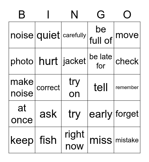 3B Unit 17 I want him to carry it Bingo Card