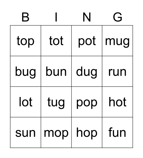 G3 U3-4 Phonics Bingo Card