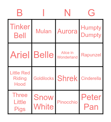 Fairy Tale Bingo Card