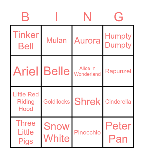 Fairy Tale Bingo Card