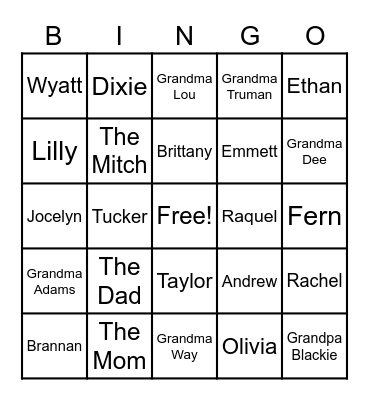 JENSEN FAMILY Bingo Card