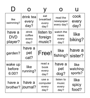 Do you... Bingo Card