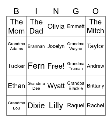JENSEN FAMILY Bingo Card
