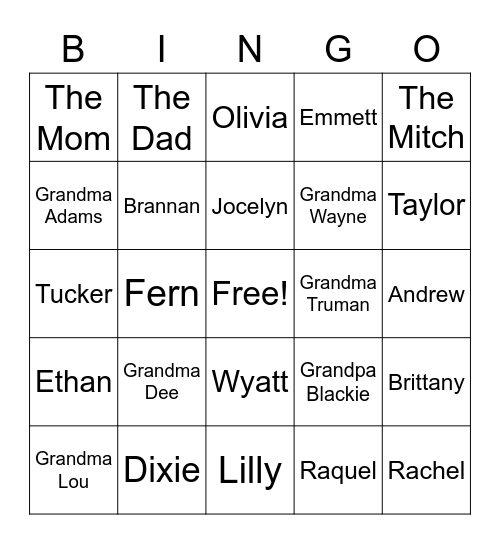 JENSEN FAMILY Bingo Card