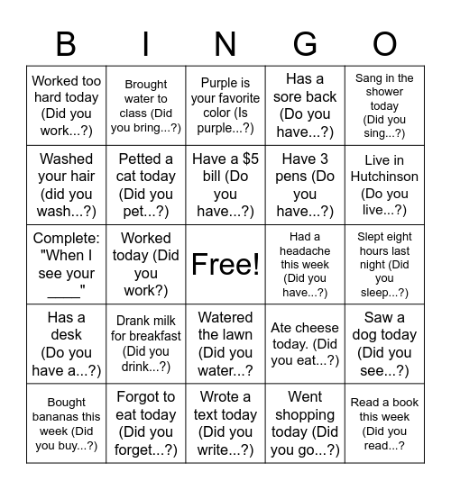 Get Acquainted Bingo Card