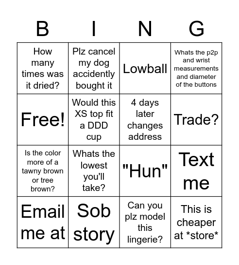 Problem Customer bingo Card