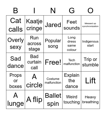 Dance show bingo Card