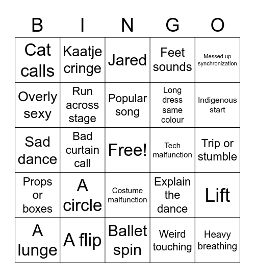 Dance show bingo Card