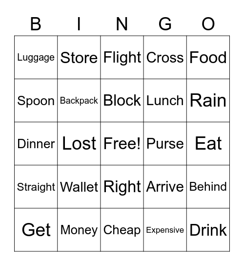 English Bingo Card