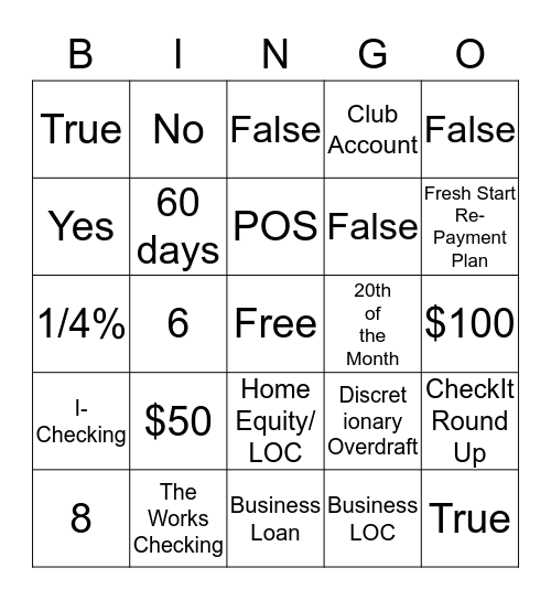 Product Knowledge Bingo Card