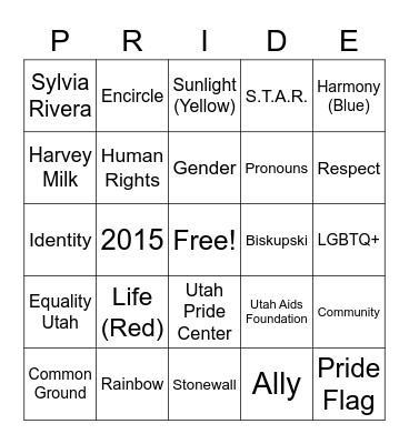 This is Pride Bingo Card