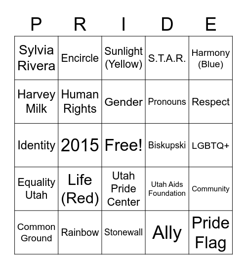 This is Pride Bingo Card