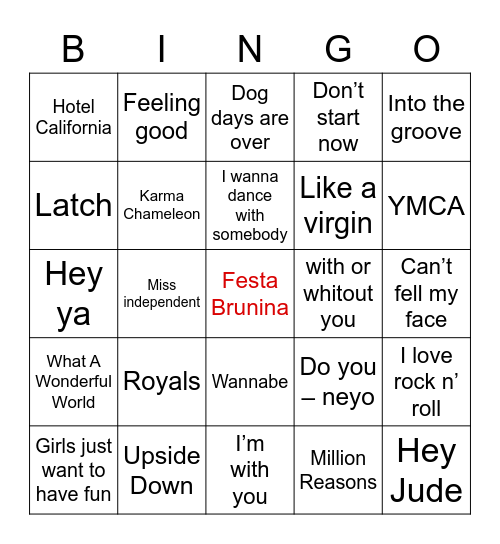 Festa Brunina - Bingo Musical Bingo Card