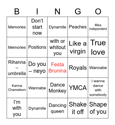 Festa Brunina - Bingo Musical Bingo Card