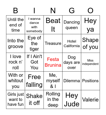 Festa Brunina - Bingo Musical Bingo Card