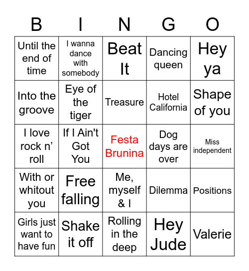 Festa Brunina - Bingo Musical Bingo Card