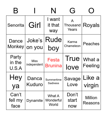 Festa Brunina - Bingo Musical Bingo Card