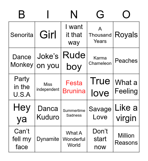 Festa Brunina - Bingo Musical Bingo Card