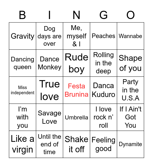 Festa Brunina - Bingo Musical Bingo Card