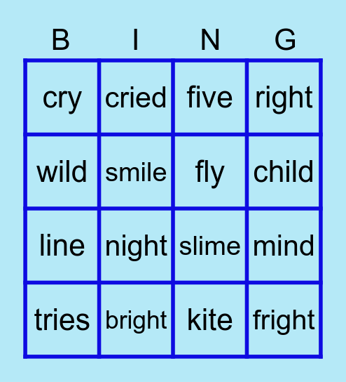 Long /i/ sound Bingo Card