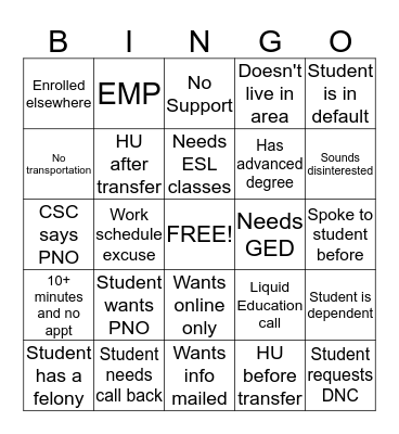 Untitled Bingo Card