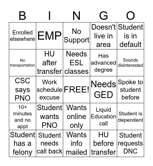 Untitled Bingo Card