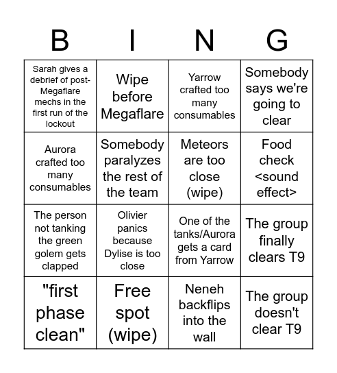 T9 checklist Bingo Card