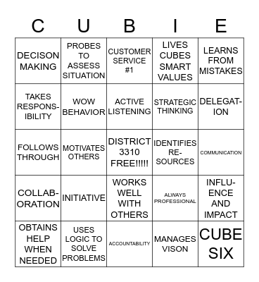 CUBESMART "SMART" BEHAVIORS Bingo Card