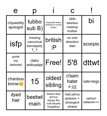 phrogboo bingo B) Bingo Card