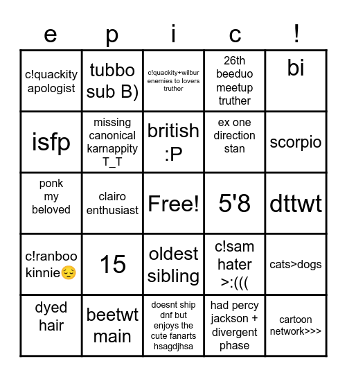 phrogboo bingo B) Bingo Card