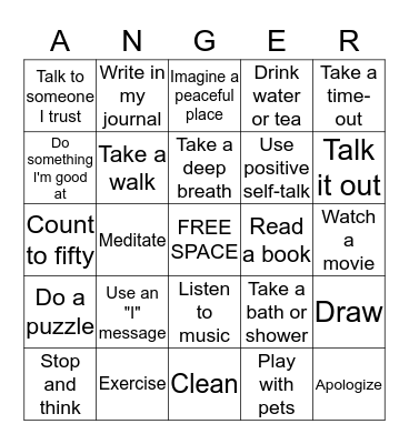 Anger Management BINGO Card